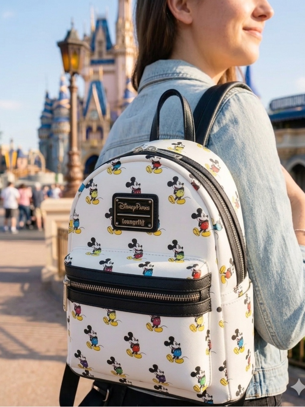 Loungefly White Mini Backpack with Multicolor Mickey Print NWOT
